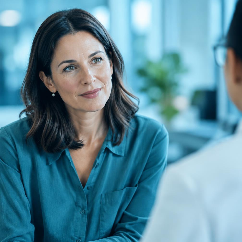 Mulher adulta em consulta médica
