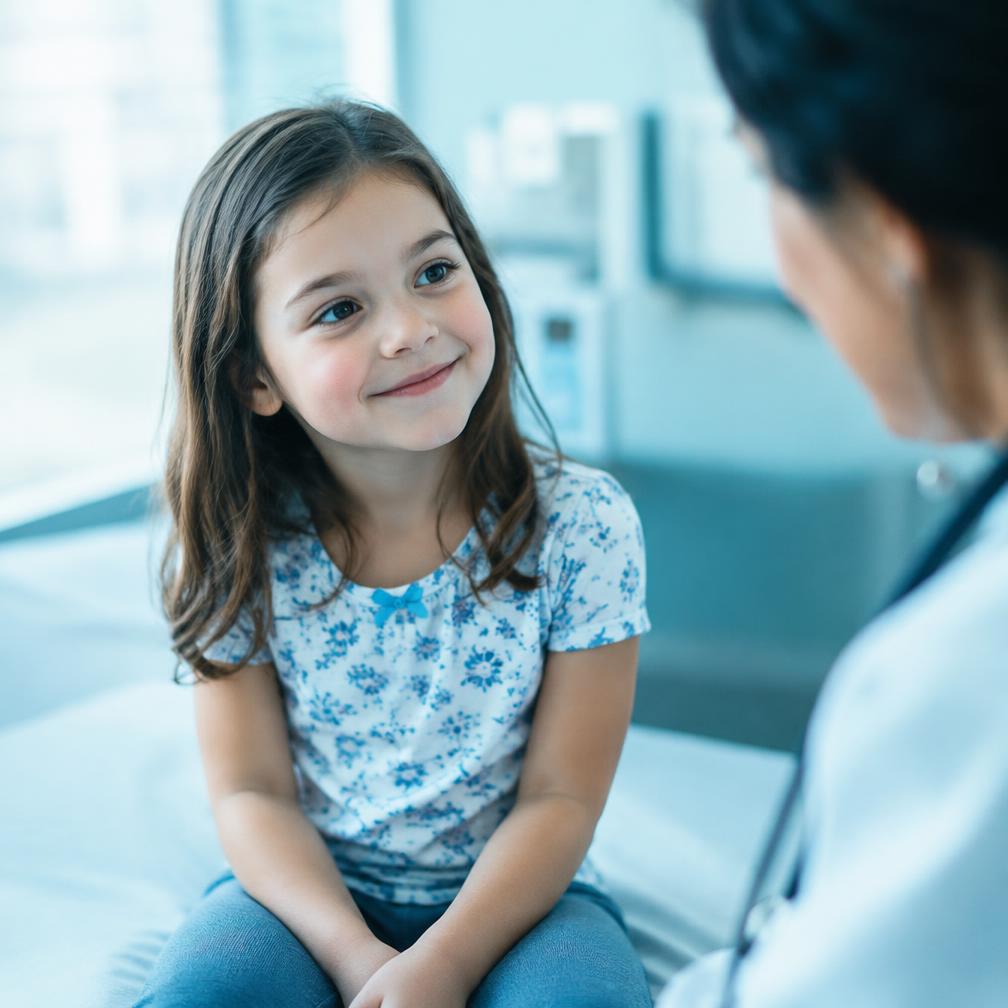 Criança tranquila durante consulta pediátrica